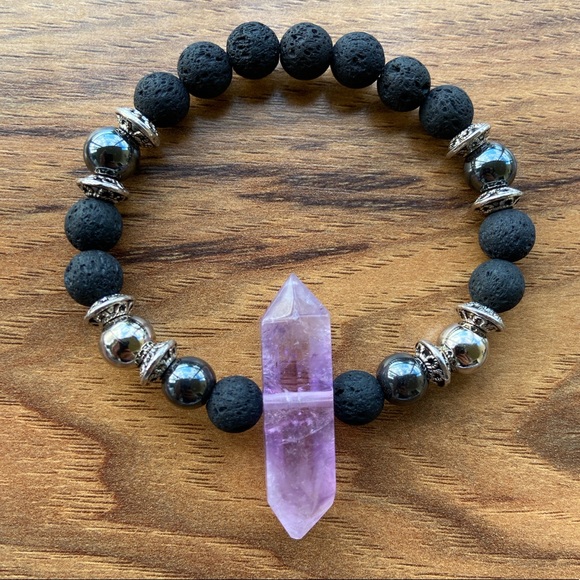 Double point amethyst crystal hematite lava beads - Picture 4 of 8